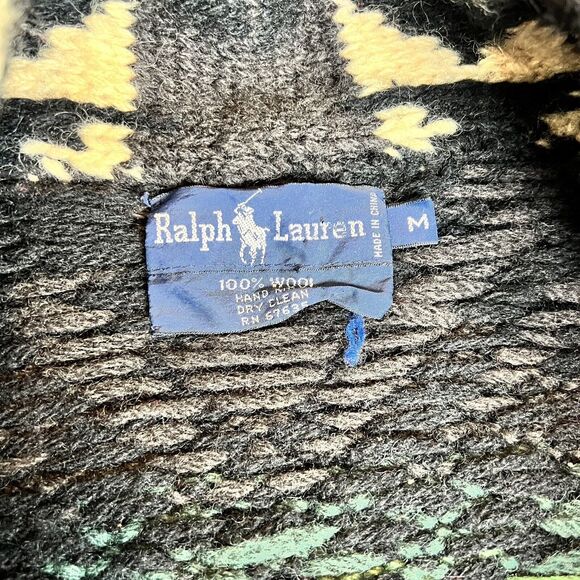 Polo Ralph Lauren Native Knit Wool Aztec Cardigan Tie Sweater M Indian VTG RARE - Picture 10 of 10